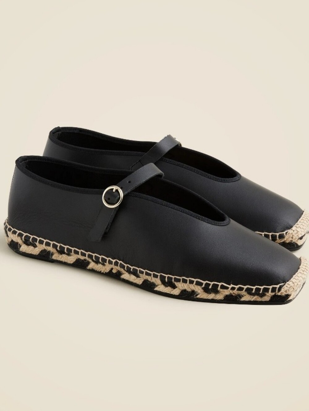New Condition.J. Crew Black Leather Mary Jane Espadrilles with Rope Trim